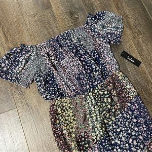 Lulu’s New With Tags Long Maxi Floral Dress Thigh Slit Size Medium Wedding Guest